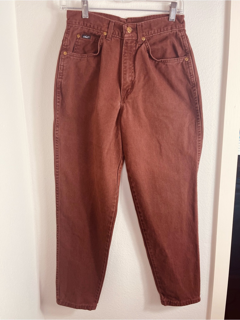 Vintage 80s Chic High Waisted Tapered Mom Jeans Red Denim USA Made Size 24